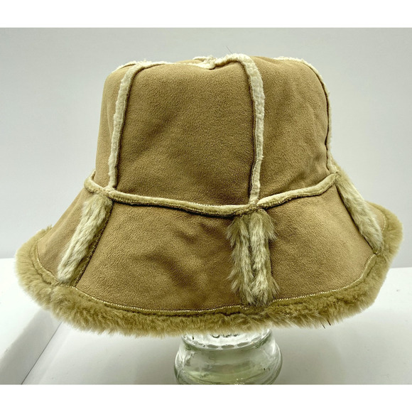 Fownes Faux Suede Fur Accent Bucket Hat Tan Boho Classic Warm 70's - Picture 6 of 14
